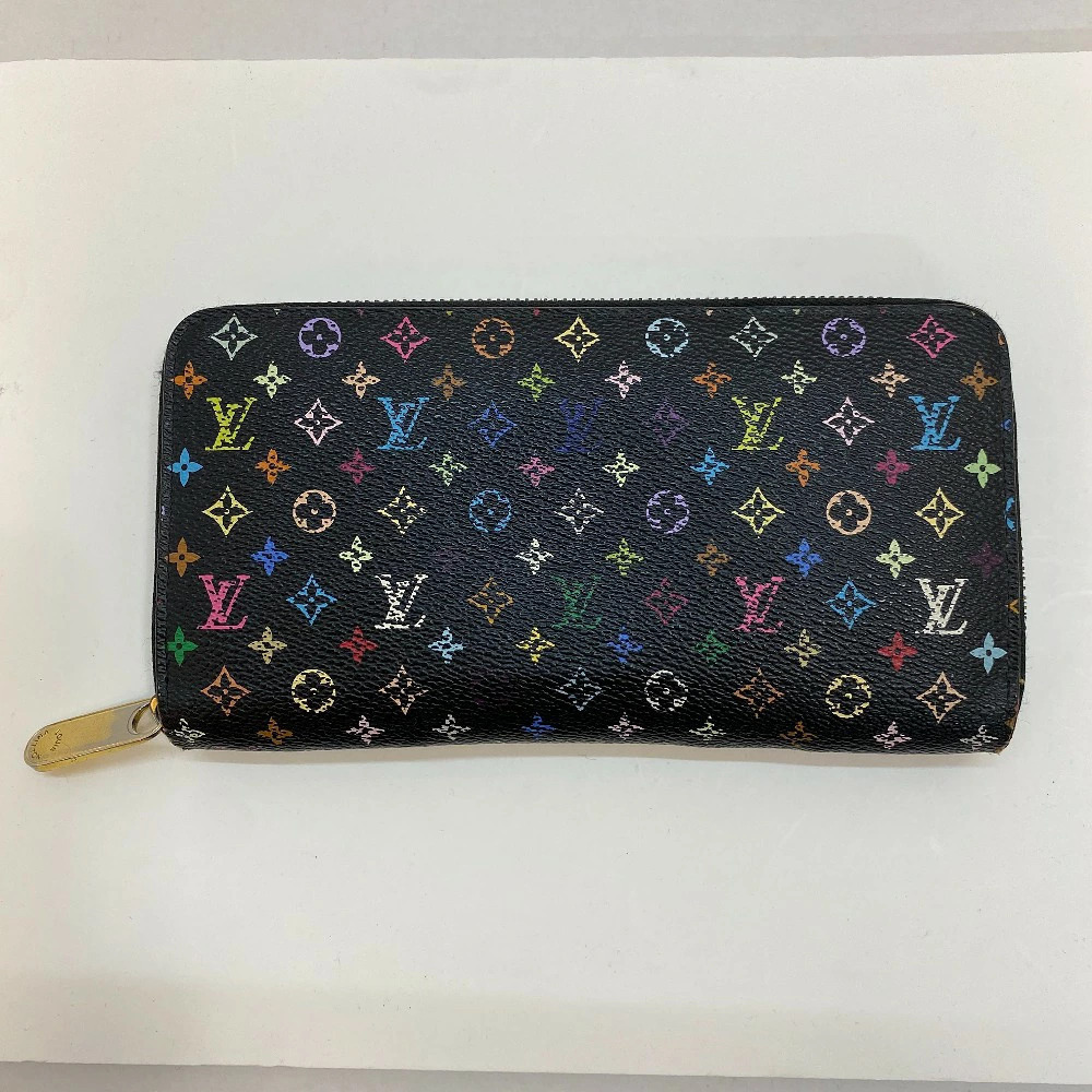 Louis Vuitton Zippy Wallet Monogram Multicolor Round Canvas Leather Blue Black